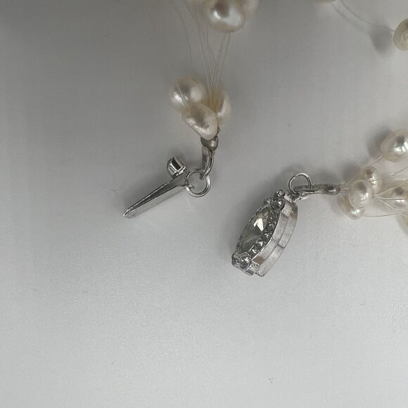 Vtg Crown Trifari Necklace Floating Pearls Illusion Real Pearls Wedding Multi - Picture 6 of 8